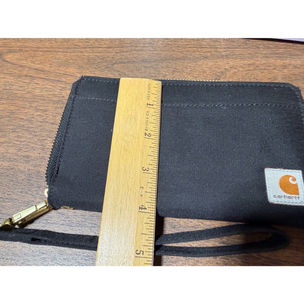 Carhartt Black Canvas Zip-Around Wristlet Wallet Organizer ID Window Gold Zip - Picture 8 of 9